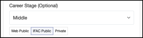 IFAC Affiliates profile field with the IFAC Public visibility option selected.