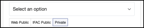 IFAC Affiliates profile field with the Private visibility option selected.